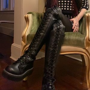 Demonia Emily375 thigh high platform boots